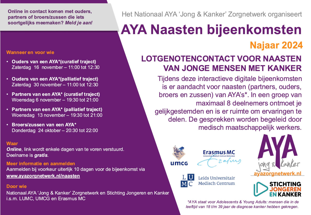 AYA naasten bijeenkomsten najaar 2024